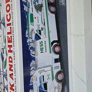 Hess White and Green Toy Truck and Helicopter